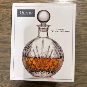 New Godinger Dublin Collection Sphere Crystal Decanter - Clear with Amber Accent